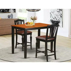 Set da Pranzo HomeStock 3 Pezzi in Legno Massello Finitura Nera con Tavolo ad Altezza Bancone