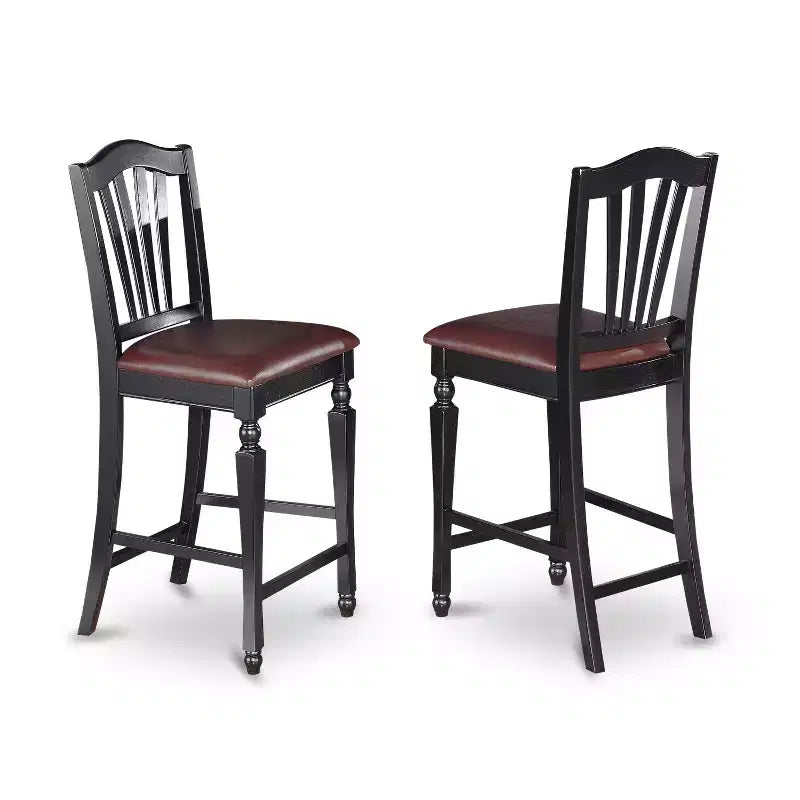 Set da Pranzo HomeStock 3 Pezzi in Legno Massello Finitura Nera con Tavolo ad Altezza Bancone