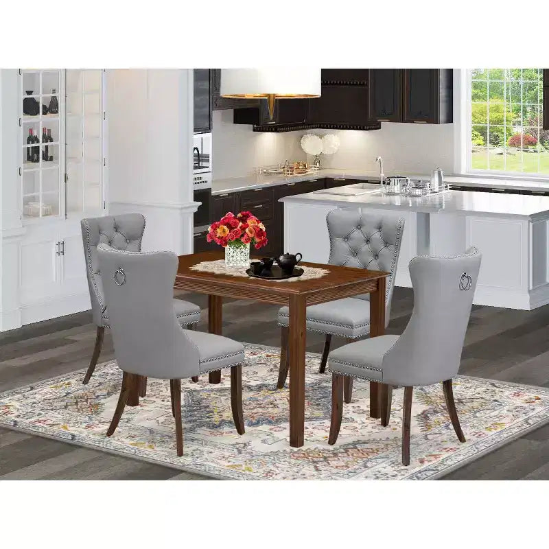 Set da pranzo rettangolare a 5 pezzi - Piano in legno massello con finitura noce antico - 4 posti