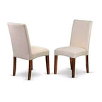 Set da pranzo rotondo 5 pezzi - Tavolo da 42 pollici e 4 sedie Parsons - Tessuto in lino color crema - Gambe in mogano - Sala da pranzo per la casa