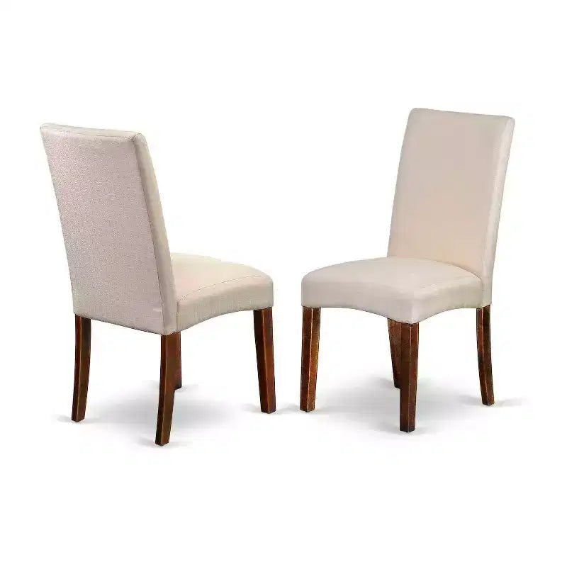 Set da pranzo rotondo 5 pezzi - Tavolo da 42 pollici e 4 sedie Parsons - Tessuto in lino color crema - Gambe in mogano - Sala da pranzo per la casa