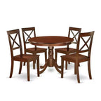 Victorian Dinette Set for 4 - 42 Inch Round Table & 4 Chairs - Mahogany Finish Dining Room Furniture