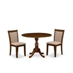 3-Piece Antique Walnut Solid Wood Top - Upholstered Dining Room Set - Seats-4