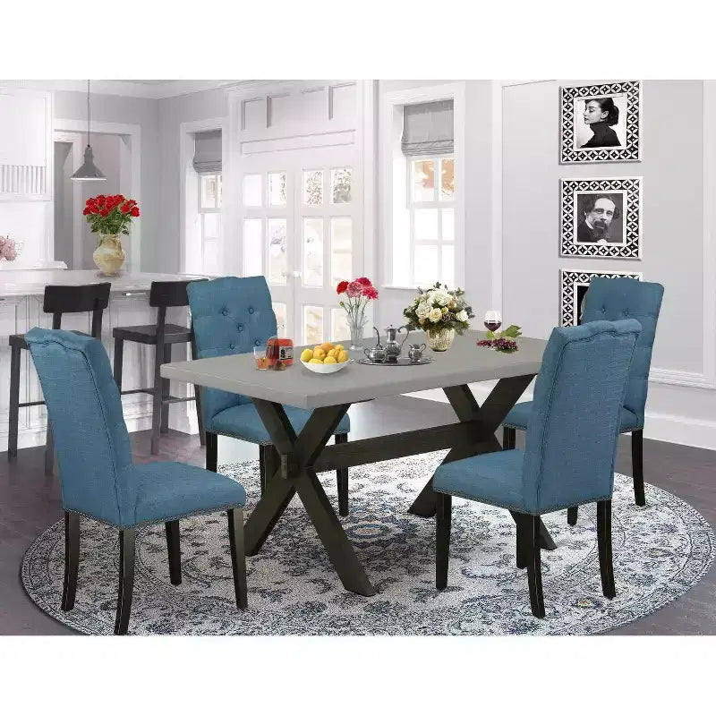 Tavolo da pranzo 5 pezzi con piano in legno massello finitura rovere naturale con 4 sedie con