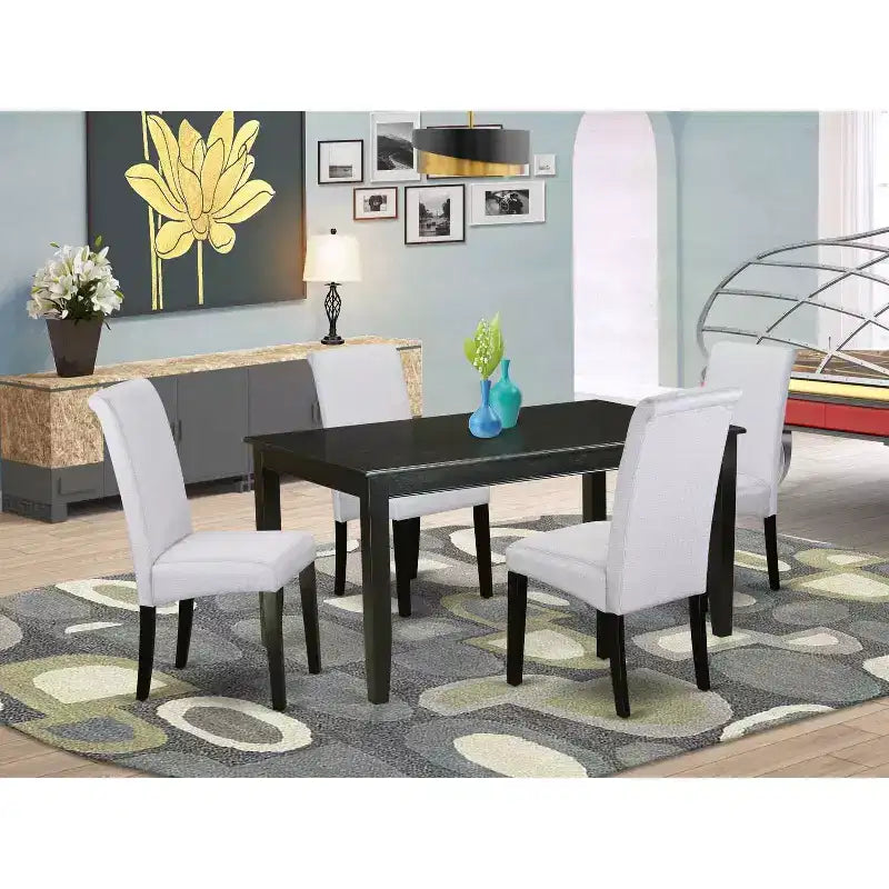 Set da tavolo da cucina Coastal 5 pezzi - Sedie Parsons in tessuto grigio lino - Mobili moderni per sala da pranzo