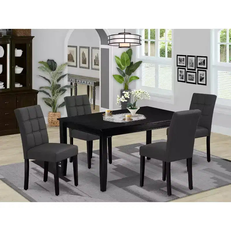 Set da pranzo rettangolare 5 pezzi con piano in legno massello finitura nera - 4 posti a sedere