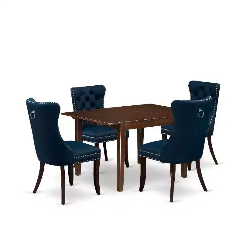 5-Piece Mahogany Finish Solid Wood Top Rectangular Dining Room Set (Seats-4)