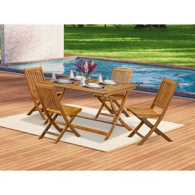HomeStock 5-Piece Natural Oak Finish Solid Wood Top Dining table with 4 Chairs