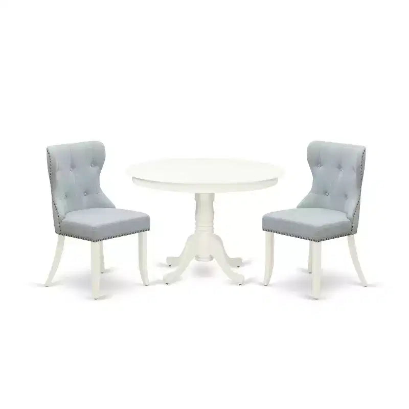 3-Piece Linen White Finish Solid Wood Top - Dining Room Set - Seats 4