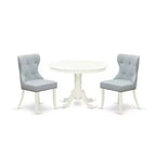 3-Piece Linen White Finish Solid Wood Top - Dining Room Set - Seats 4