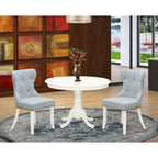 Set da pranzo 3 pezzi con piano in legno massello finitura lino bianco - 4 posti