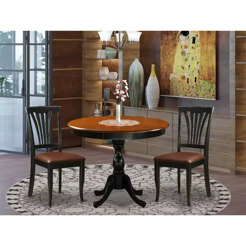 HomeStock 3-Piece Black and Cherry Finish Solid Wood Top - Dining Room Set - Seats-4