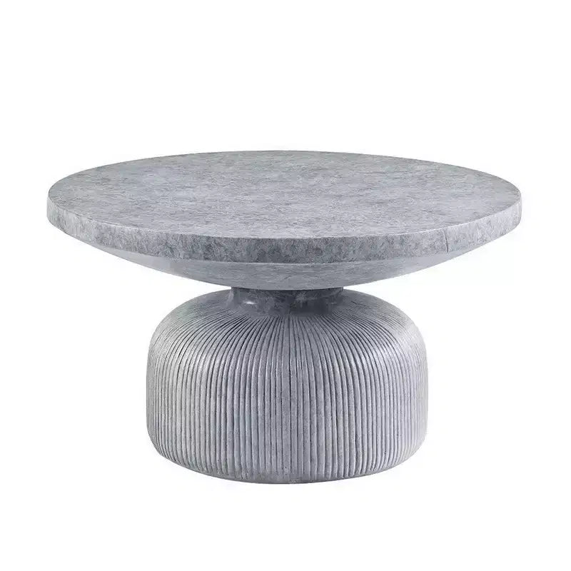 Royal Hampton 30 Inch Coffee Table, Round Naturalistic Design, Gray Durable Cement