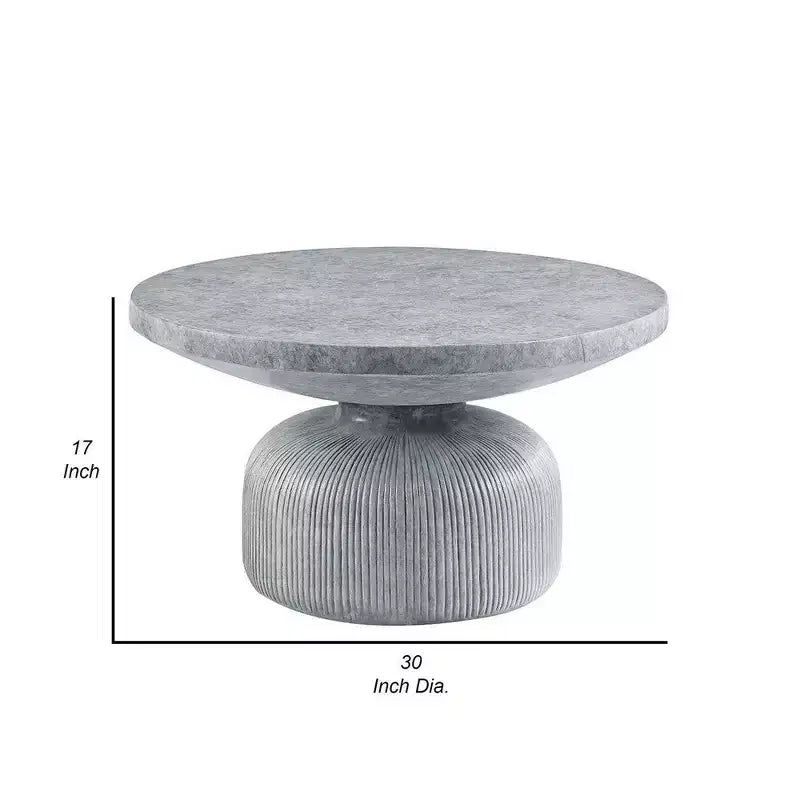 Tavolino da caffè Royal Hampton da 30 pollici, design naturalistico rotondo, cemento resistente grigio