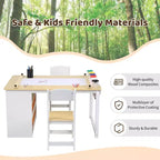 Tavolo e Sedia da Disegno per Bambini 4 in 1, Scrivania Artigianale per Bambini con Ampio Spazio per l'Organizzazione e Organizer Portatile per Materiali Artistici, Tavolo da Disegno, Attività e Studio per Bambini