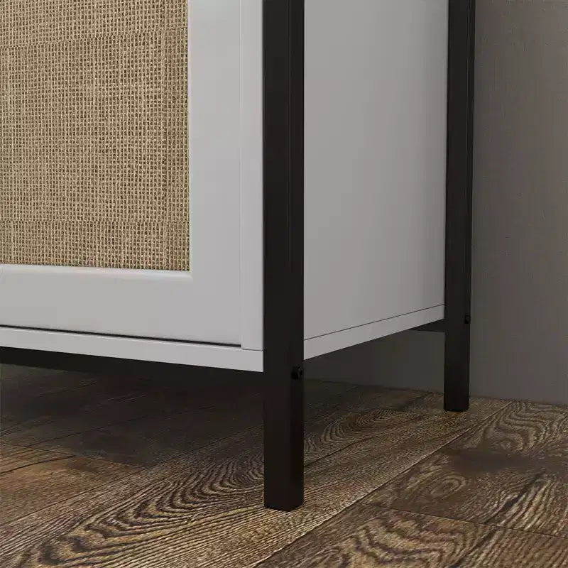 Rattan Storage Cabinet, White Sideboard Buffet with Storage Spacious with 2 Rattan Decorated Doors, Storage Cabinet for Dining Room, Living Room
