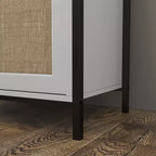 Rattan Storage Cabinet, White Sideboard Buffet with Storage Spacious with 2 Rattan Decorated Doors, Storage Cabinet for Dining Room, Living Room