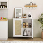 Rattan Storage Cabinet, White Sideboard Buffet with Storage Spacious with 2 Rattan Decorated Doors, Storage Cabinet for Dining Room, Living Room