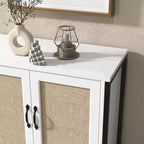 Rattan Storage Cabinet, White Sideboard Buffet with Storage Spacious with 2 Rattan Decorated Doors, Storage Cabinet for Dining Room, Living Room