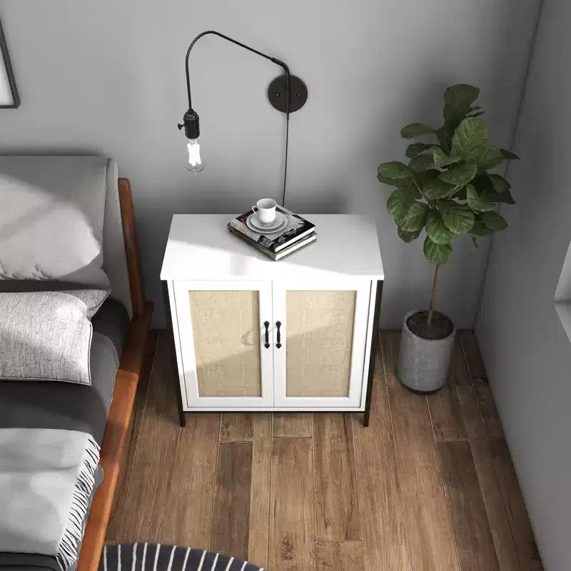 Rattan Storage Cabinet, White Sideboard Buffet with Storage Spacious with 2 Rattan Decorated Doors, Storage Cabinet for Dining Room, Living Room