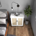 Rattan Storage Cabinet, White Sideboard Buffet with Storage Spacious with 2 Rattan Decorated Doors, Storage Cabinet for Dining Room, Living Room