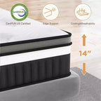 Materasso ibrido matrimoniale da 14 pollici in scatola, memory foam in gel, sensazione media, rivestimento traspirante rinfrescante, isolamento del movimento, CertiPUR-US