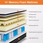 Materasso ibrido matrimoniale da 14 pollici in scatola, memory foam in gel, sensazione media, rivestimento traspirante rinfrescante, isolamento del movimento, CertiPUR-US