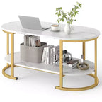 Costway Oval Coffee Table with Metal Support Legs for Apartment Office Reception White