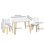 JVNOXK Children's Desk and Chair Set (includes 2 chairs), 3-Piece Rabbit-Themed Toddler Desk and Chair Set, Solid Wood Legs (White)