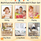 JVNOXK Children's Desk and Chair Set (includes 2 chairs), 3-Piece Rabbit-Themed Toddler Desk and Chair Set, Solid Wood Legs (White)