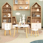 JVNOXK Children's Desk and Chair Set (includes 2 chairs), 3-Piece Rabbit-Themed Toddler Desk and Chair Set, Solid Wood Legs (White)