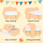 JVNOXK Children's Desk and Chair Set (includes 2 chairs), 3-Piece Rabbit-Themed Toddler Desk and Chair Set, Solid Wood Legs (White)