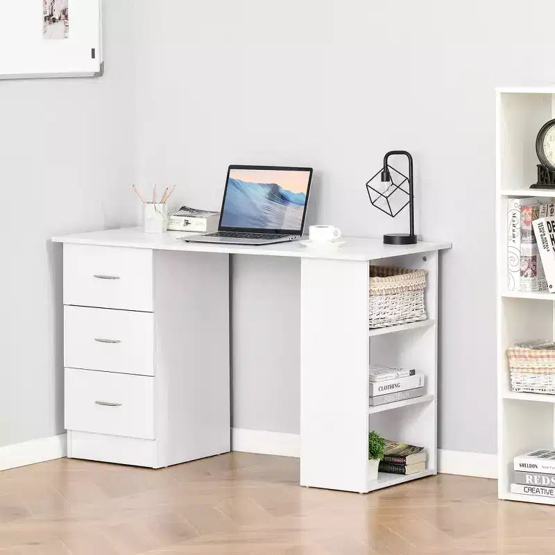 47 Modern Home Office Computer Desk Bookcase Combo Writing Table Workstation with 3 Drawer and Storage Shelf