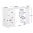 47 Modern Home Office Computer Desk Bookcase Combo Writing Table Workstation with 3 Drawer and Storage Shelf