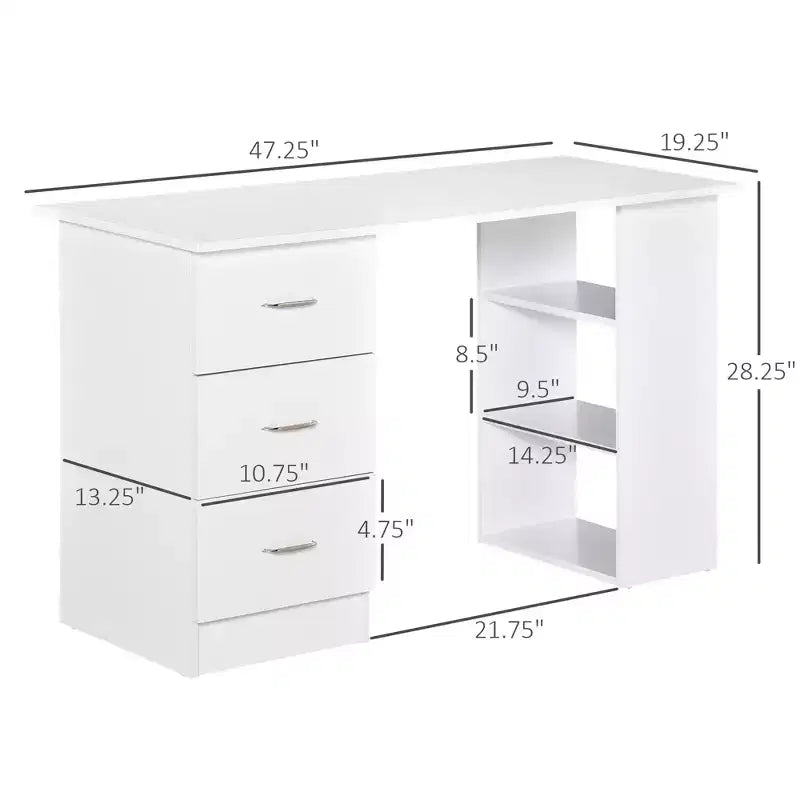 47 Modern Home Office Computer Desk Bookcase Combo Writing Table Workstation with 3 Drawer and Storage Shelf