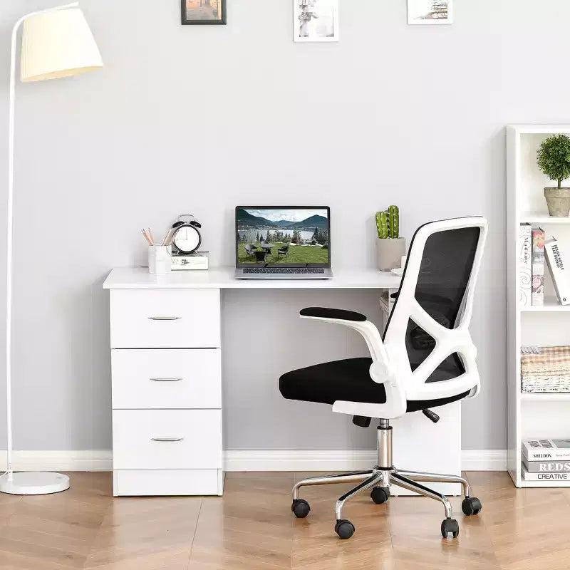 47 Modern Home Office Computer Desk Bookcase Combo Writing Table Workstation with 3 Drawer and Storage Shelf