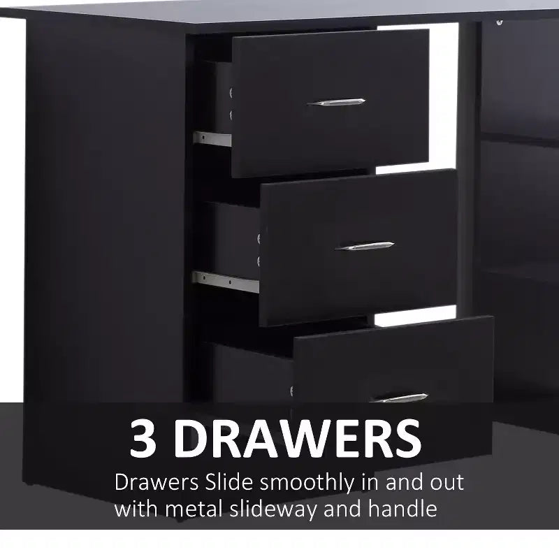 47 Modern Home Office Computer Desk Bookcase Combo Writing Table Workstation with 3 Drawer and Storage Shelf
