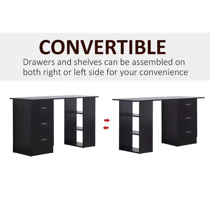 47 Modern Home Office Computer Desk Bookcase Combo Writing Table Workstation with 3 Drawer and Storage Shelf