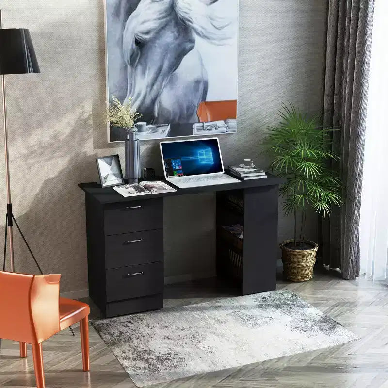 47 Modern Home Office Computer Desk Bookcase Combo Writing Table Workstation with 3 Drawer and Storage Shelf