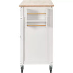 PexFix Isola Cucina con Piano in Legno Massello da 137 cm e Ruote Bloccabili, Mobile a 4 Ante e Due Cassetti, Portaspezie e Portasciugamani, Bianco