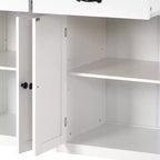 PexFix Isola Cucina con Piano in Legno Massello da 137 cm e Ruote Bloccabili, Mobile a 4 Ante e Due Cassetti, Portaspezie e Portasciugamani, Bianco