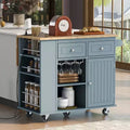 PexFix Kitchen Island with Power Outlet Kitchen Storage Island with Drop Leaf & Wine Rack & Adjustable Storage for Home Kitchen Dining Room Blue