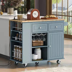 PexFix Kitchen Island with Power Outlet Kitchen Storage Island with Drop Leaf & Wine Rack & Adjustable Storage for Home Kitchen Dining Room Blue