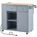 PexFix Kitchen Island with Power Outlet Kitchen Storage Island with Drop Leaf & Wine Rack & Adjustable Storage for Home Kitchen Dining Room Blue