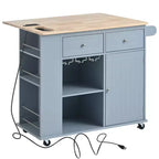 PexFix Kitchen Island with Power Outlet Kitchen Storage Island with Drop Leaf & Wine Rack & Adjustable Storage for Home Kitchen Dining Room Blue