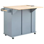 PexFix Kitchen Island with Power Outlet Kitchen Storage Island with Drop Leaf & Wine Rack & Adjustable Storage for Home Kitchen Dining Room Blue