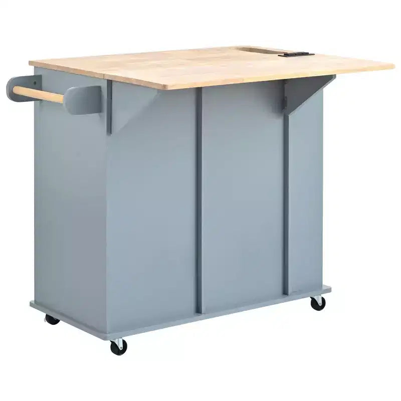 PexFix Kitchen Island with Power Outlet Kitchen Storage Island with Drop Leaf & Wine Rack & Adjustable Storage for Home Kitchen Dining Room Blue