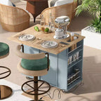 PexFix Kitchen Island with Power Outlet Kitchen Storage Island with Drop Leaf & Wine Rack & Adjustable Storage for Home Kitchen Dining Room Blue