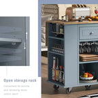 PexFix Kitchen Island with Power Outlet Kitchen Storage Island with Drop Leaf & Wine Rack & Adjustable Storage for Home Kitchen Dining Room Blue