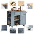 PexFix Kitchen Island with Power Outlet Kitchen Storage Island with Drop Leaf & Wine Rack & Adjustable Storage for Home Kitchen Dining Room Blue